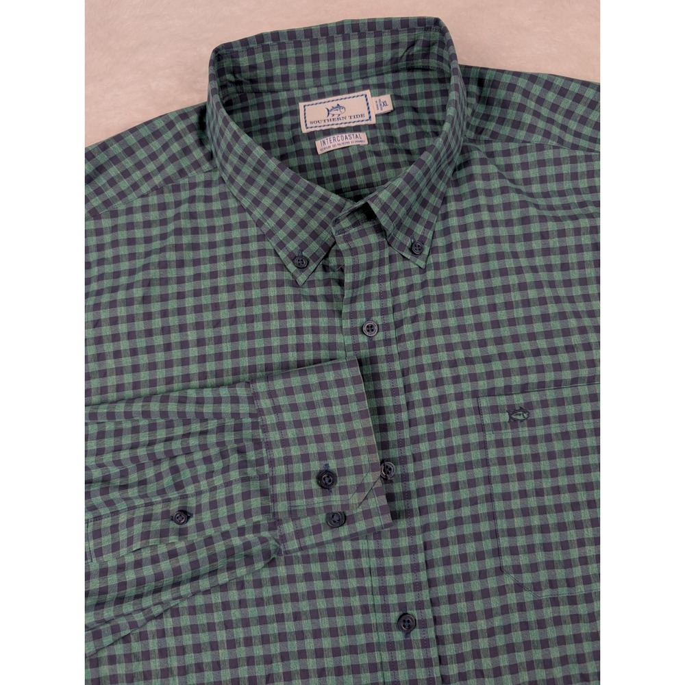 Southern Tide Intercostal Shirt Mens XL Blue/Green Check Long Sleeve Button Down